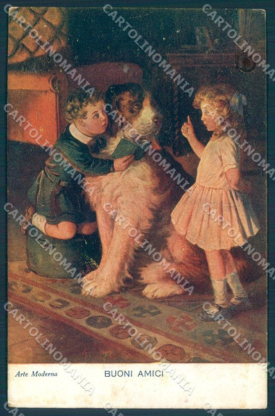 Animals Dog Saint Bernard Children GLUED cartolina postcard TW1051 – fronte
