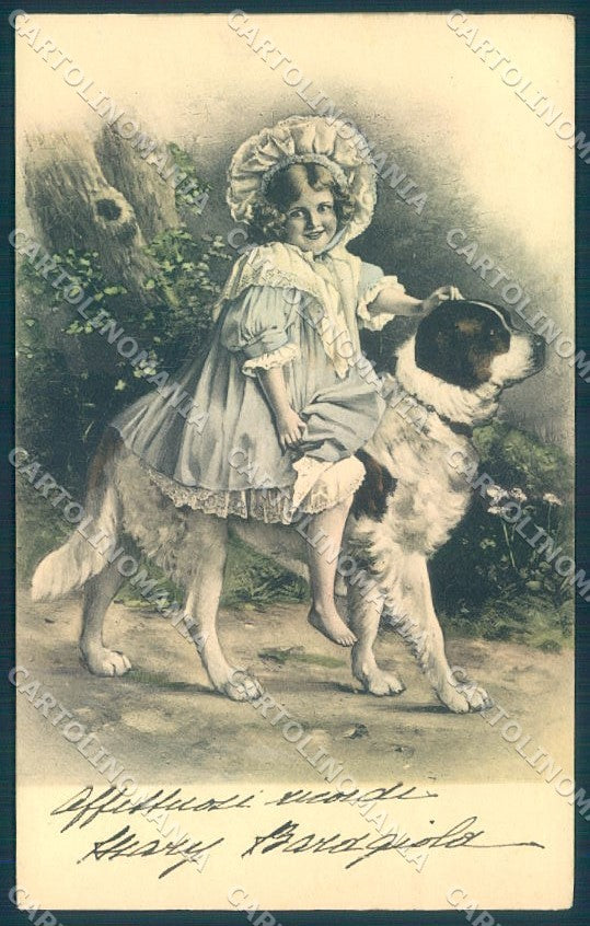Animals Dog Saint Bernard Child Girl serie 292 cartolina postcard TW1052 – fronte