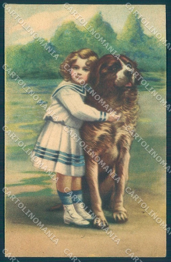 Animals Dog Saint Bernard Child Girl ATM 7625 cartolina postcard TW1062 – fronte