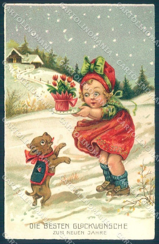Animals Dog Puppy Girl Flowers WRINKLES serie 5602 cartolina postcard TW1080 – fronte