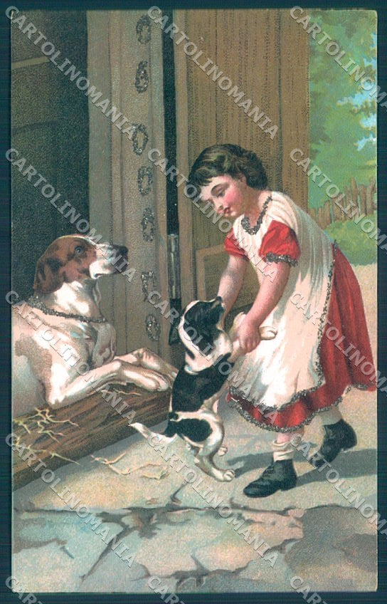Animals Dog Girl Glitter serie 51 cartolina postcard TW1081 – fronte