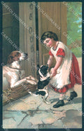 Animals Dog Girl Glitter serie 51 cartolina postcard TW1081 – fronte