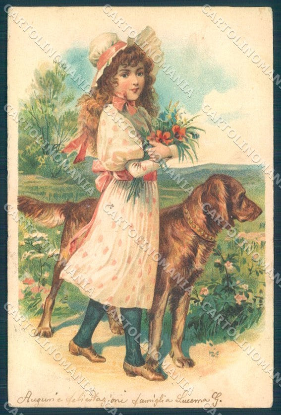 Animals Dog Irish Setter Lady Flowers cartolina postcard TW1087 – fronte