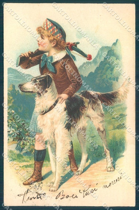 Animals Dog Hunting Scottish Boy cartolina postcard TW1089 – fronte