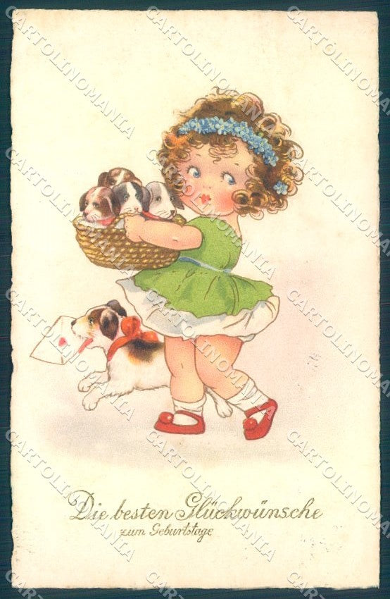 Animals Agnes Richardson Puppies Dog Baby Girl Pittius cartolina postcard TW1105 – fronte