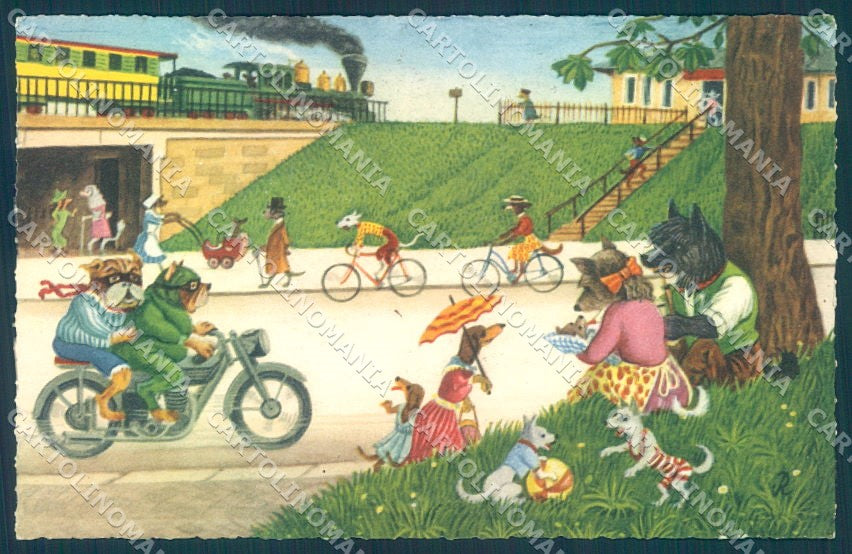 Animals Kunzli Dog Dressed Bulldog Dachshund Bicycle Motorbike serie 1 pc TW1168 – fronte