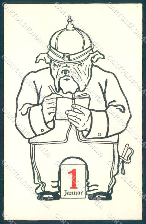 Animals Dog Dressed English Bulldog New Year serie 1288 postcard TW1220 – fronte