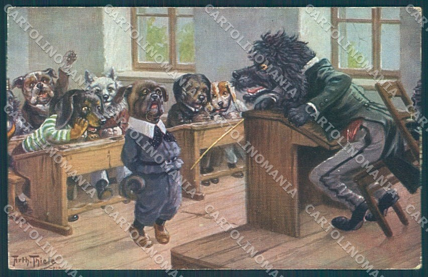 Animals Arthur Thiele Dachshund Poodle Dog Dressed TSN 1672 postcard TW1267 – fronte