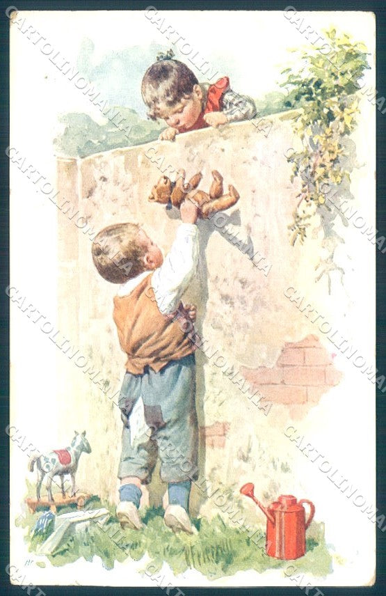 Animals Feiertag Teddy Bear Children Rocking Horse BKWI 862-2 postcard TW1340 – fronte