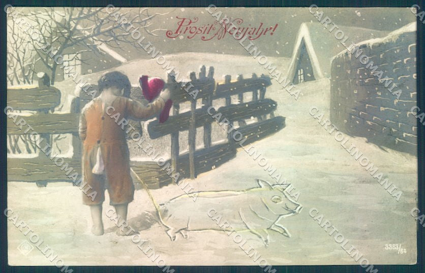 New Year Pig Child RPPC serie 3383-64 cartolina postcard TW1389 – fronte