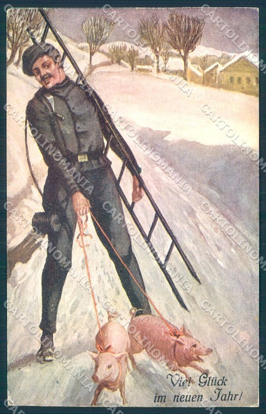 New Year Pig Chimney Sweep CH Vienne serie 2439 cartolina postcard TW1397 – fronte