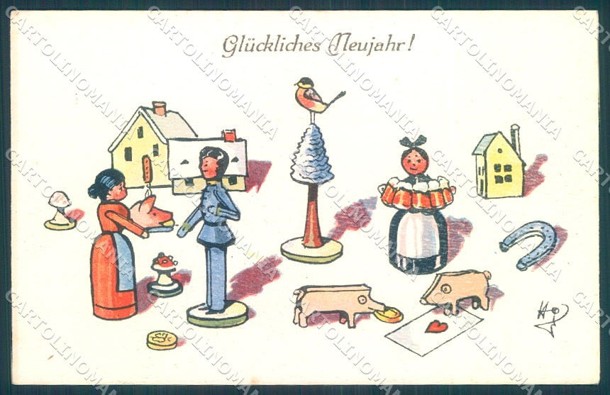 Artist Signed Hg New Year Pig Puppet Horseshoe Mushroom Money BKWI 235 pc TW1401 – fronte