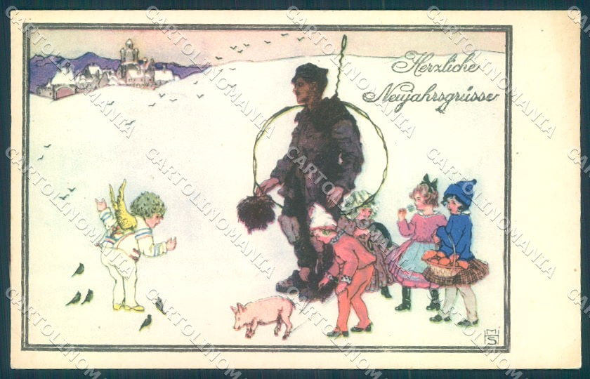 Artist Signed MHS New Year Pig Angel Chimney Sweep Child BKWI 3140-4 pc TW1403 – fronte