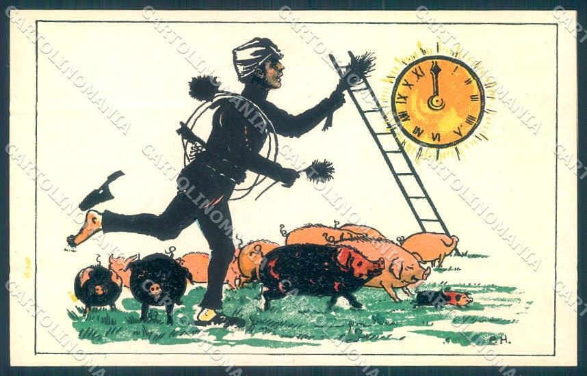 Artist Signed PH New Year Pig Chimney Sweep serie 103 cartolina postcard TW1404 – fronte