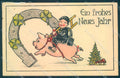 New Year Pig Chimney Sweep Mushroom Horseshoe Four Leaf Clover postcard TW1405 – fronte