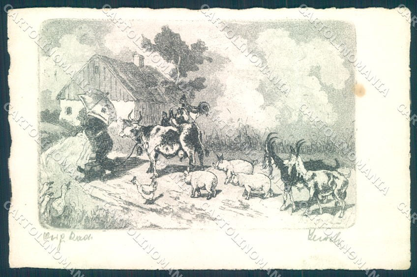 Artist Signed Pig Duck Chicken Goat SPOT cartolina postcard TW1410 – fronte