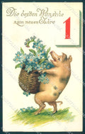 New Year Pig Flower serie 7234 cartolina postcard TW1416 – fronte