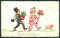 New Year Pig Pierrot Chimney Sweep Four Leaf Clover Amag 2237 postcard TW1425 – fronte