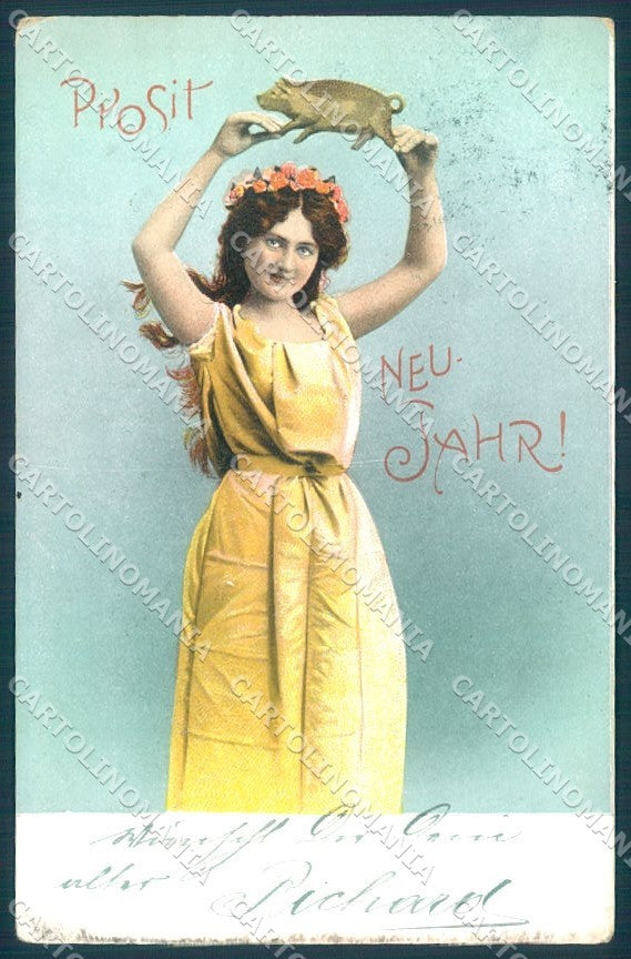 New Year Pig Girl serie 178 cartolina postcard TW1428 – fronte