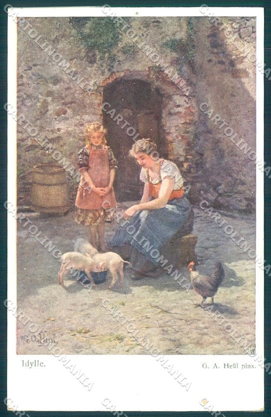 Artist Signed Hessl Pig Lady Girl BKWI 1177 cartolina postcard TW1431 – fronte