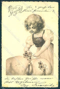 New Year Pig Child Girl Four Leaf Clover UNGLUED cartolina postcard TW1438 – fronte