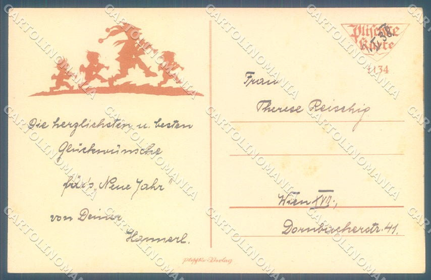 Artist Signed New Year Plischke Pig Child Silhouette serie 1134 postcard TW1443 – retro