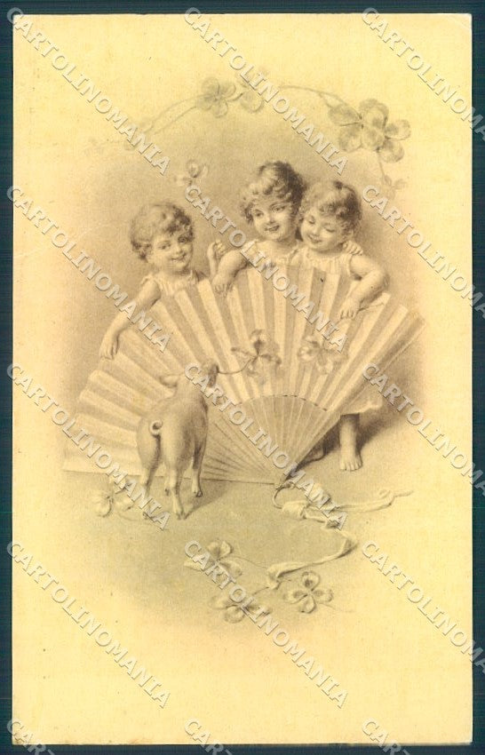 Animals Pig Children Fan Four Leaf Clover BKWI 2694-4 postcard TW1444 – fronte
