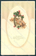 New Year Pig Horseshoe Four Leaf Clover Relief MSiB serie 1157 postcard TW1445 – fronte