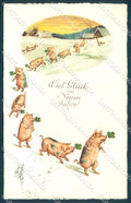 New Year Pig Four Leaf Clover serie 2091 cartolina postcard TW1449 – fronte