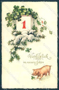 New Year Pig Four Leaf Clover Erika serie 6025 cartolina postcard TW1450 – fronte
