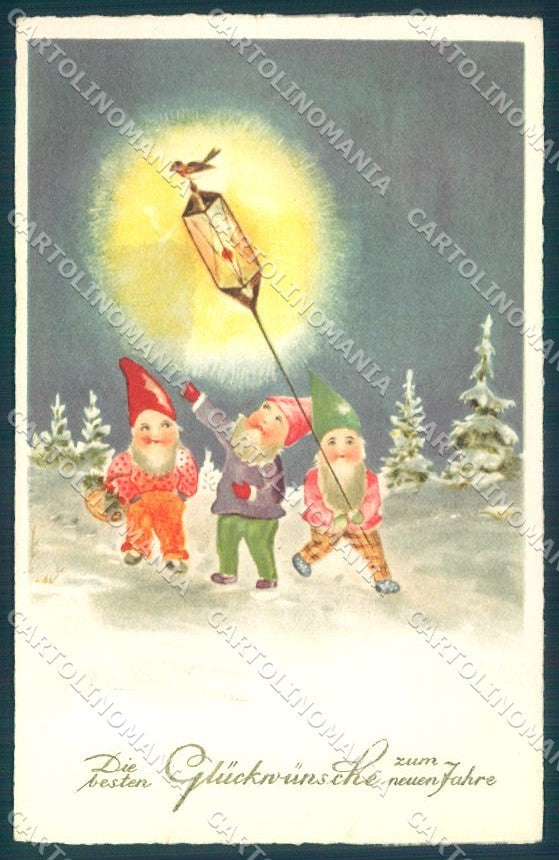 New Year Gnome Winter Landscape serie 8472 cartolina postcard TW1464 – fronte
