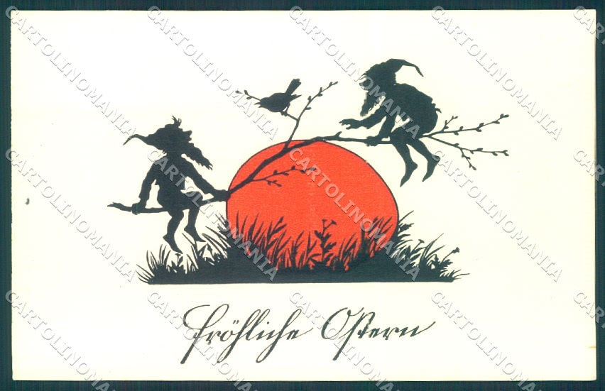 Easter Egg Gnome Bird Silhouette serie 36-565 cartolina postcard TW1467 – fronte