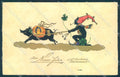Artist Signed Eva Wahle New Year Pig Gnome Horseshoe Sleigh Pittius pc TW1486 – fronte