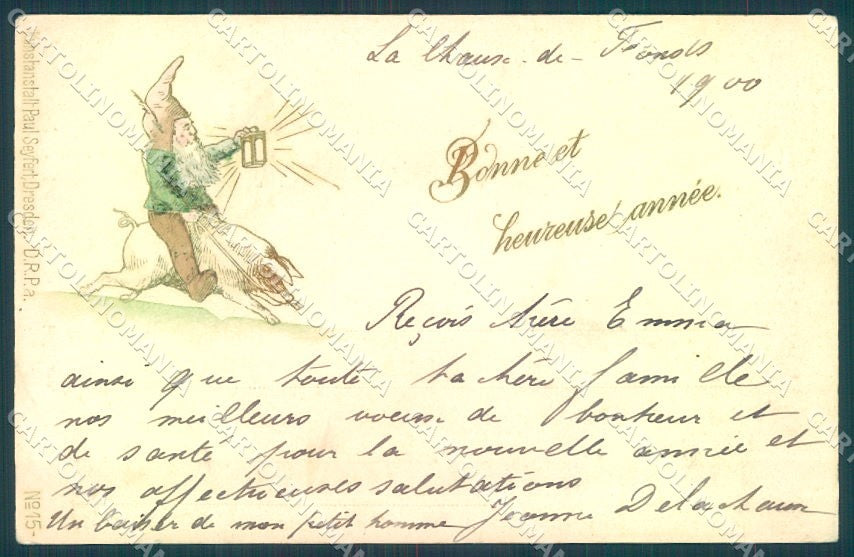 New Year Gnome Pig serie 15 Relief cartolina postcard TW1492 – fronte