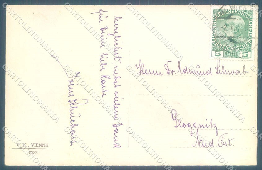 New Year Gnome Four Leaf Clover Toasting VK Vienne 5282 postcard TW1497 – retro