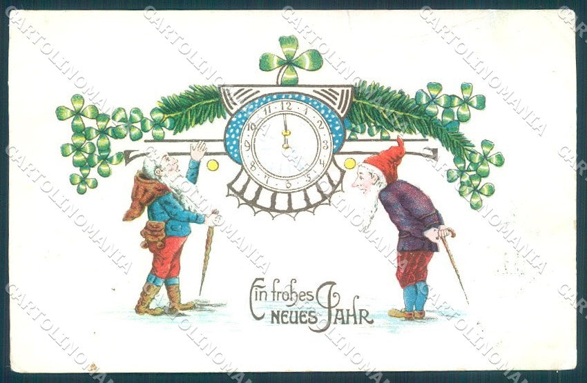 New Year Gnome Four Leaf Clover serie 231 CREASED cartolina postcard TW1511 – fronte
