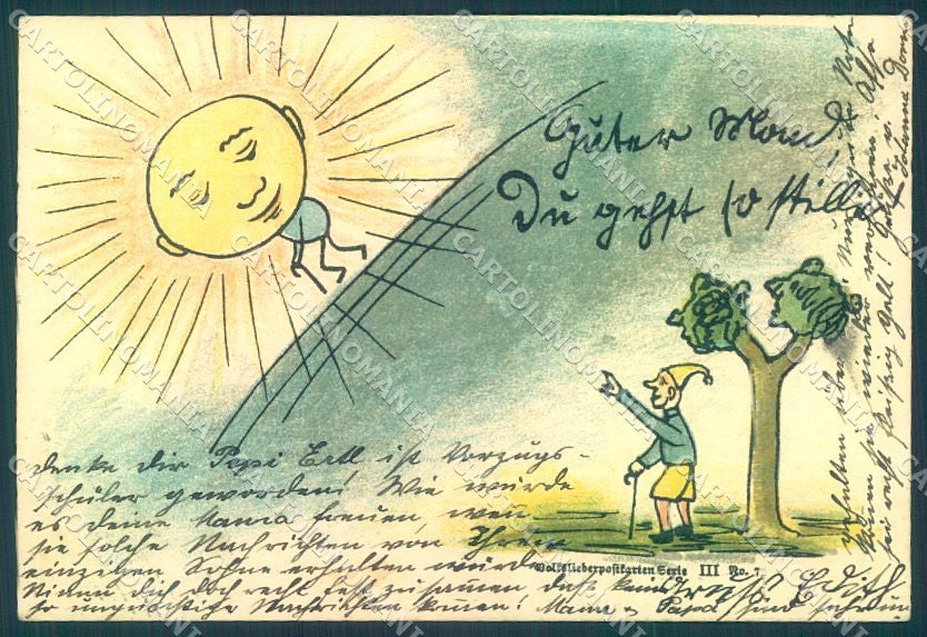 Greetings Augurali Gnome Sun serie III-71 SOFT CREASE cartolina postcard TW1515 – fronte