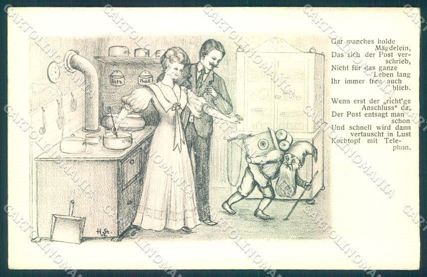 Artist Signed Starkloff Gnome Phone Lady Man serie 30 postcard TW1516 – fronte