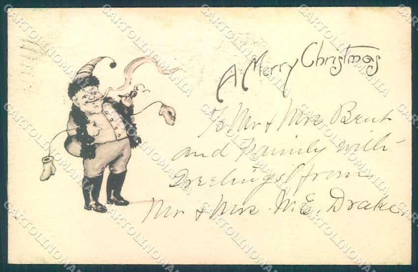 Christmas Gnome Smoke Smoking SOFT CREASE cartolina postcard TW1517 – fronte