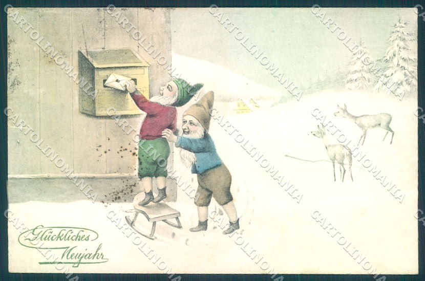 New Year Gnome Mail Box Sleigh VK Vienne 5282 cartolina postcard TW1518 – fronte