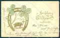 Greetings Augurali Pig Four Leaf Clover Horseshoe Relief postcard TW1519 – fronte