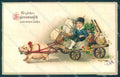 New Year Pig Child Boy Four Leaf Clover Money serie 1548 UNGLUED postcard TW1536 – fronte