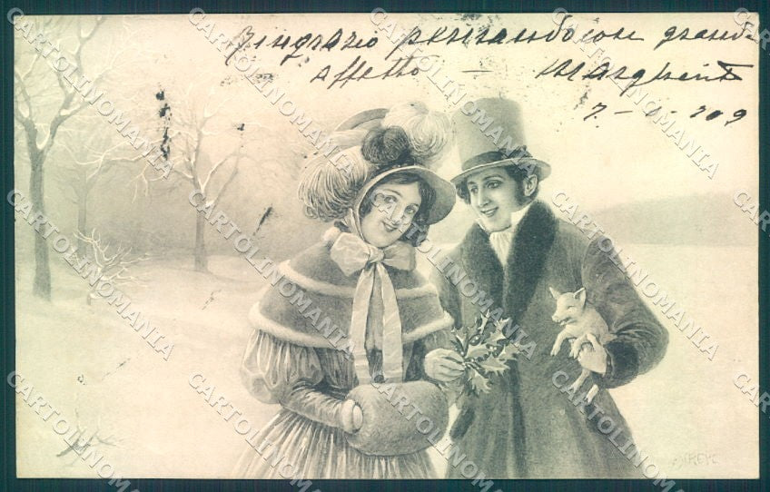 Artist Signed J Streyc Pig Lady Man VK Vienne 5001 cartolina postcard TW1539 – fronte