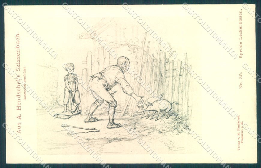 Artist Signed Hendschel Pig Man Child Skizzenbuch serie 35 postcard TW1553 – fronte