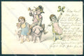 Greetings Augurali Pig Children Four Leaf Clover PFB serie 3053 postcard TW1554 – fronte