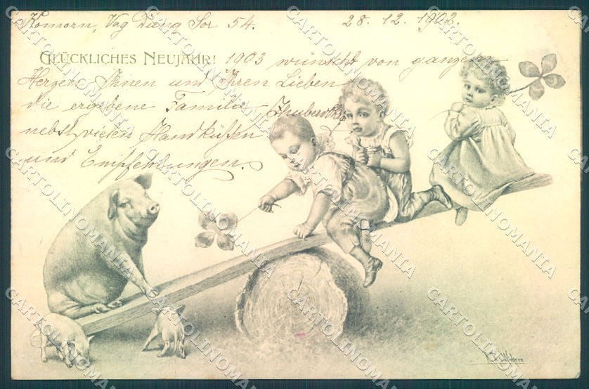 Artist Signed Wichera Children Pig Four Leaf Clover MM Vienne 123 pc TW1558 – fronte