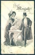 Artist Signed Lady Couple Pig Art Nouveau serie 841 cartolina postcard TW1563 – fronte