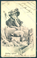 Artist Signed New Year Lady Pig Luck serie 841 cartolina postcard TW1566 – fronte