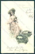 Artist Signed Lady Pig New Year serie 4016 cartolina postcard TW1568 – fronte