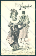 Artist Signed New Year Lady Pig Man serie 841 cartolina postcard TW1570 – fronte